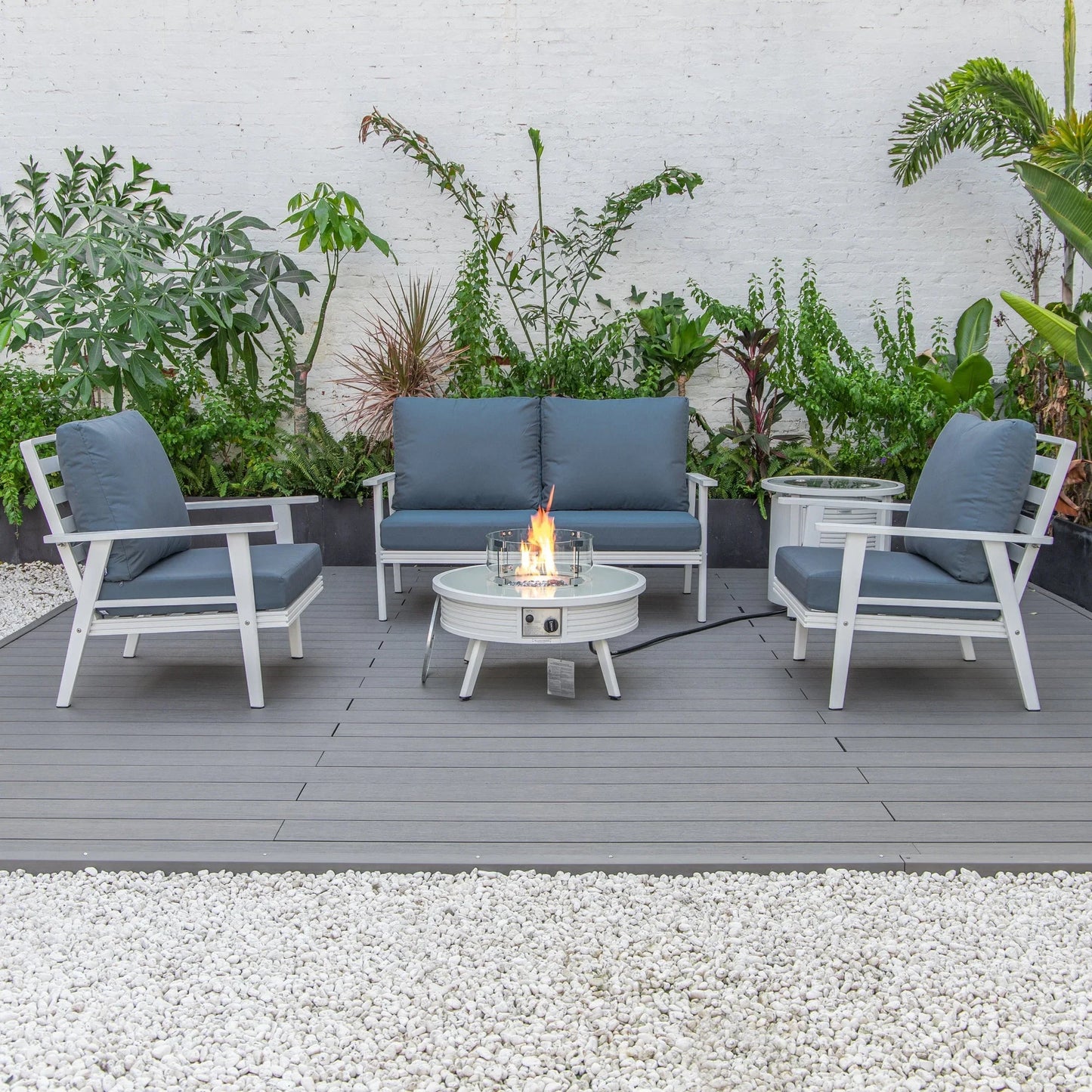 Walbrooke Aluminum Patio Conversation With Slats Design Fire Pit Table & Tank Holder - Elax Furniture