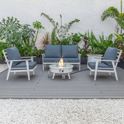 Walbrooke Aluminum Patio Conversation With Slats Design Fire Pit Table & Tank Holder - Elax Furniture