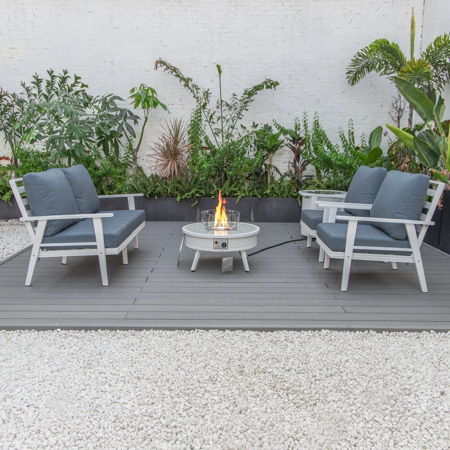 Walbrooke Aluminum Patio Conversation With Slats Design Fire Pit Table & Tank Holder - Elax Furniture