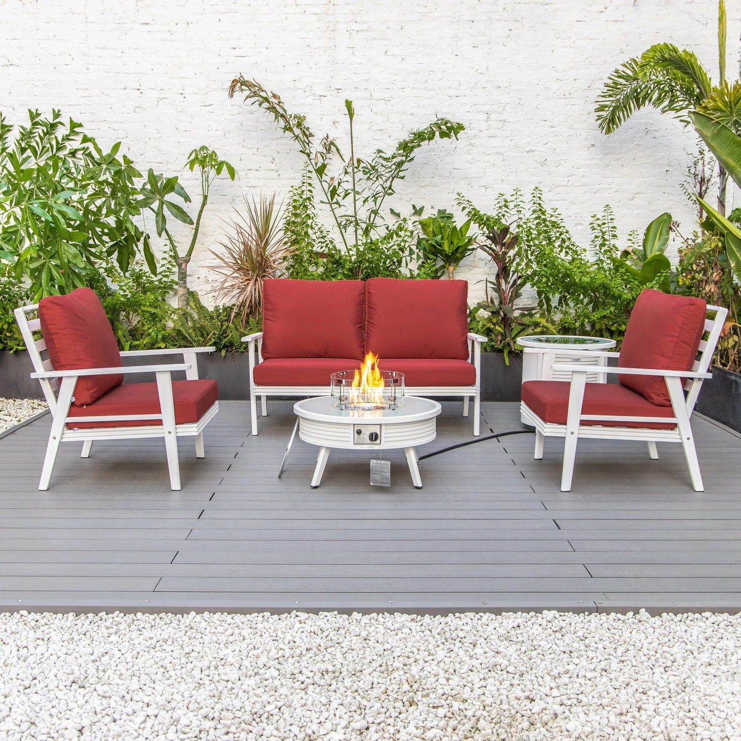 Walbrooke Aluminum Patio Conversation With Slats Design Fire Pit Table & Tank Holder - Elax Furniture