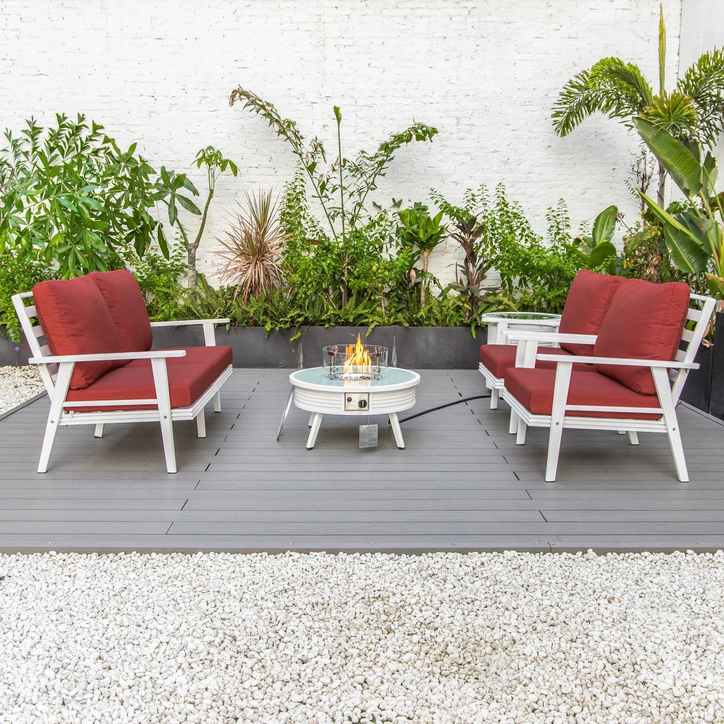 Walbrooke Aluminum Patio Conversation With Slats Design Fire Pit Table & Tank Holder - Elax Furniture
