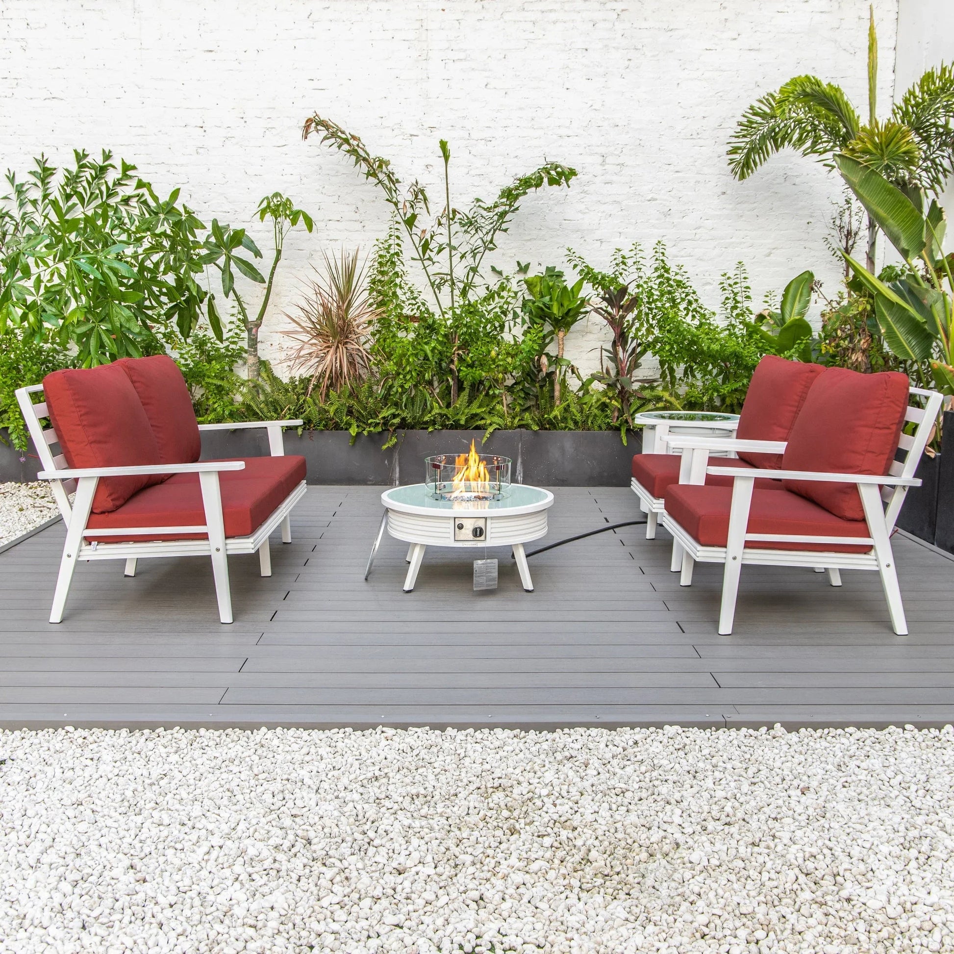 Walbrooke Aluminum Patio Conversation With Slats Design Fire Pit Table & Tank Holder - Elax Furniture