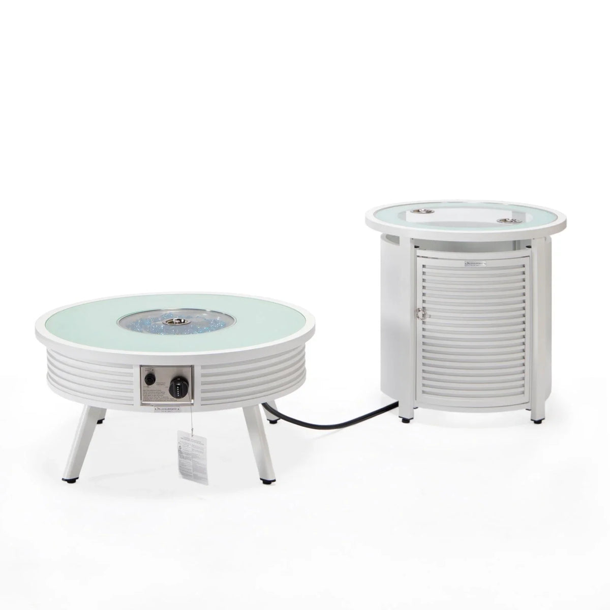 Walbrooke Outdoor Patio Round Fire Pit and Tank Holder with Slats Design - Elax Furniture