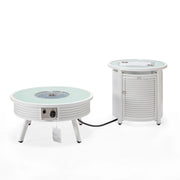 Walbrooke Outdoor Patio Round Fire Pit and Tank Holder with Slats Design - Elax Furniture
