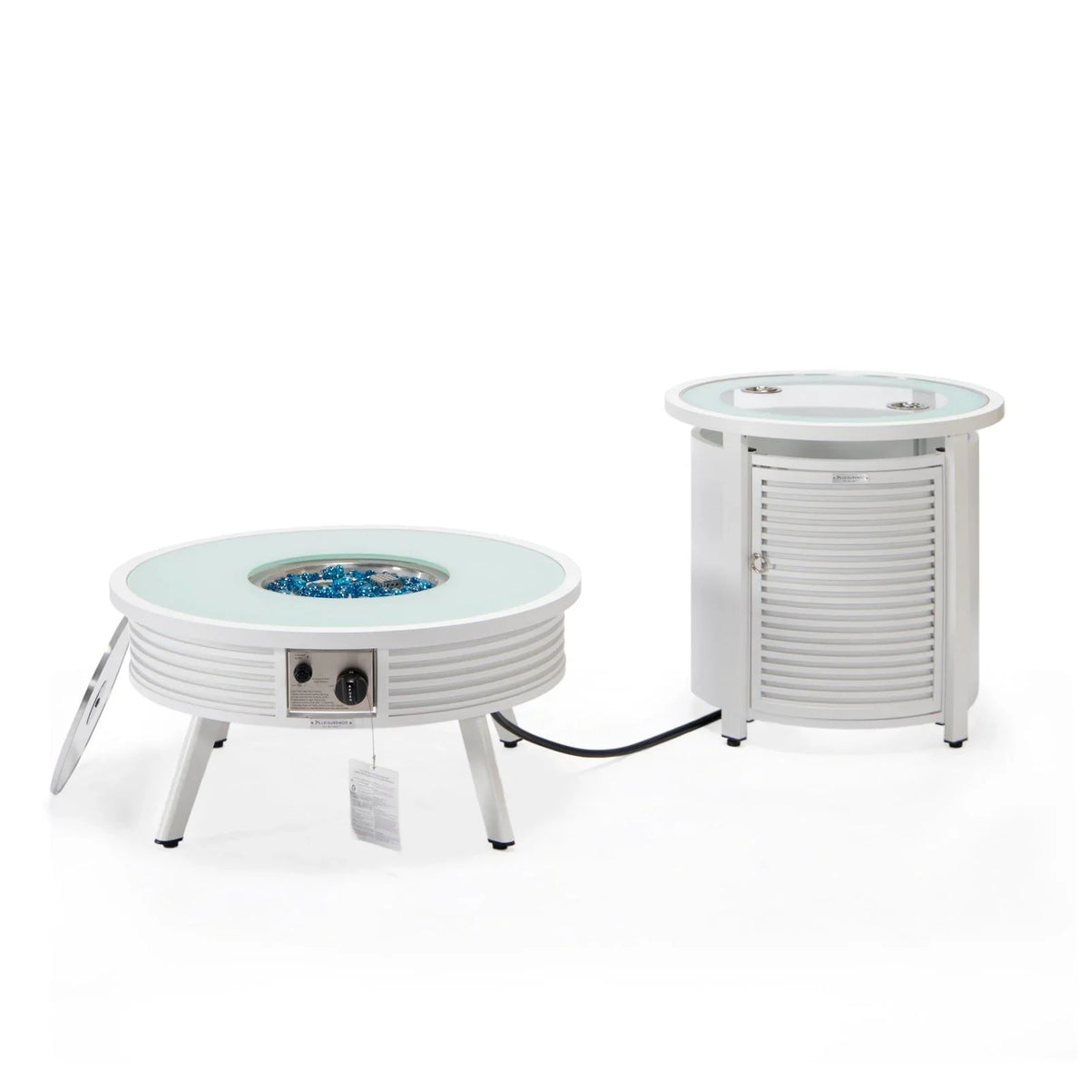 Walbrooke Outdoor Patio Round Fire Pit and Tank Holder with Slats Design - Elax Furniture