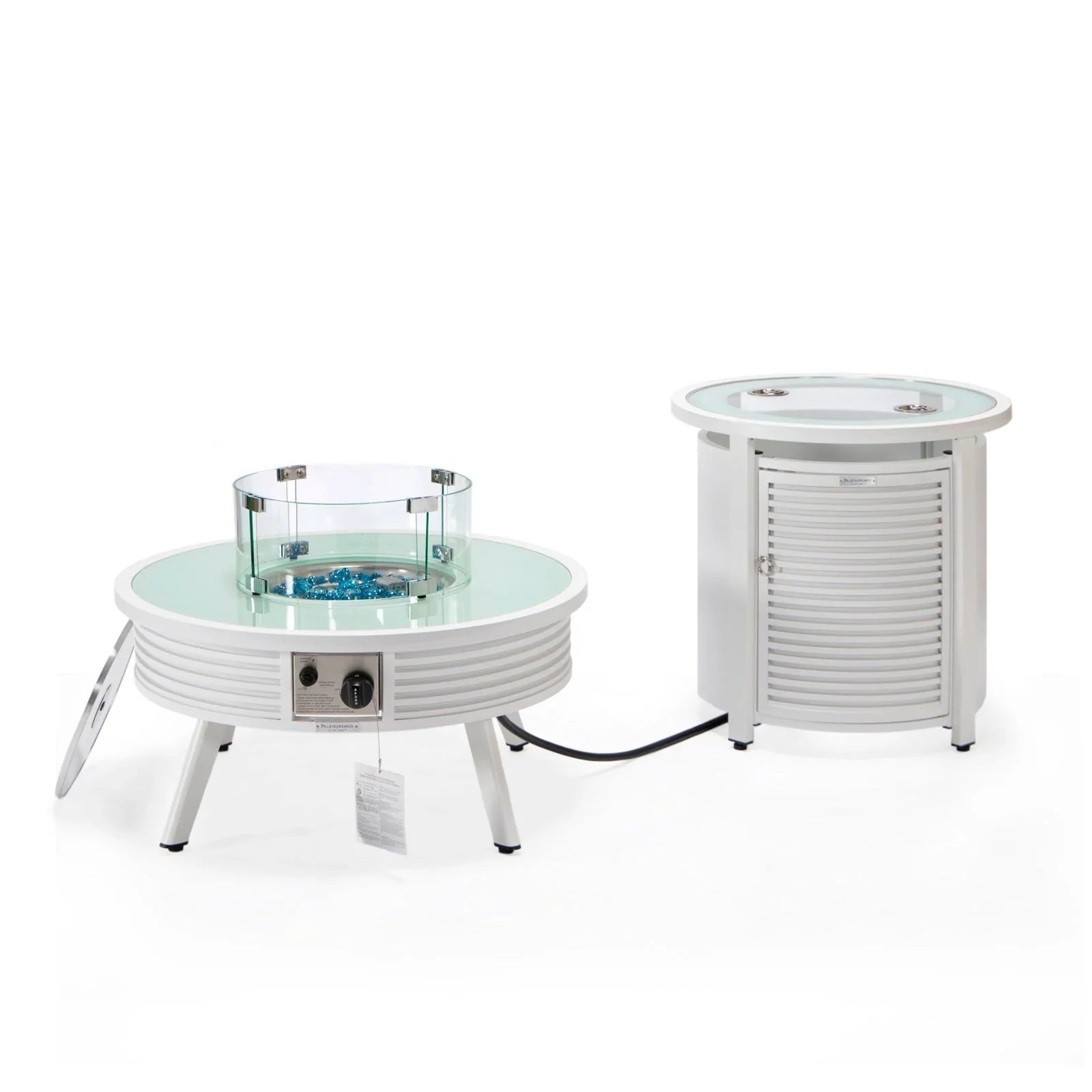 Walbrooke Outdoor Patio Round Fire Pit and Tank Holder with Slats Design - Elax Furniture