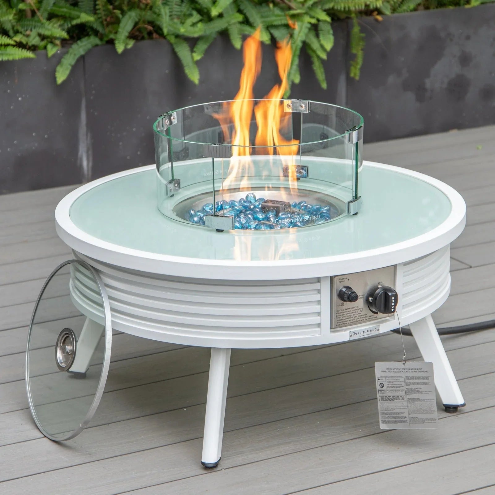 Walbrooke Outdoor Patio Round Fire Pit and Tank Holder with Slats Design - Elax Furniture