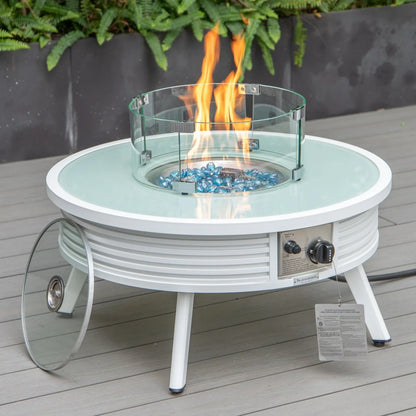 Walbrooke Outdoor Patio Round Fire Pit and Tank Holder with Slats Design - Elax Furniture
