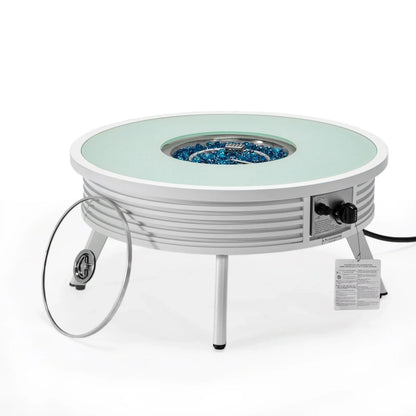 Walbrooke Outdoor Patio Round Fire Pit and Tank Holder with Slats Design - Elax Furniture