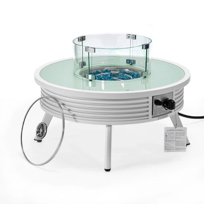 Walbrooke Modern Outdoor Round Fire Pit Table with Powder-Coated Aliuminum Frame and Slats Design - Elax Furniture