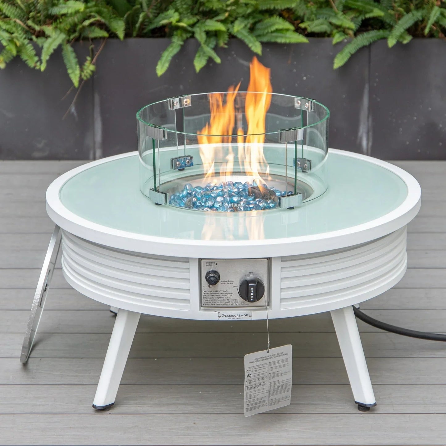 Walbrooke Modern Outdoor Round Fire Pit Table with Powder-Coated Aliuminum Frame and Slats Design - Elax Furniture
