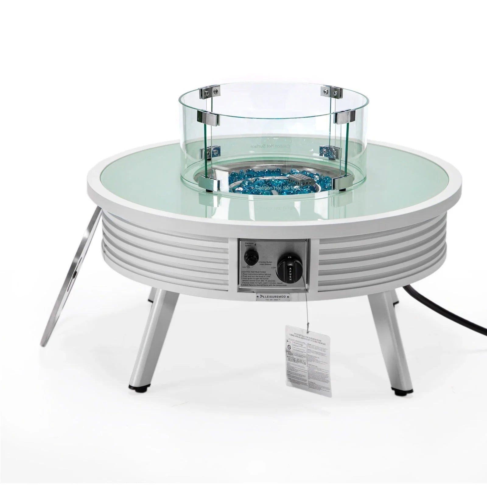 Walbrooke Modern Outdoor Round Fire Pit Table with Powder-Coated Aliuminum Frame and Slats Design - Elax Furniture