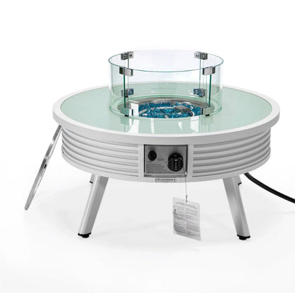 Walbrooke Modern Outdoor Round Fire Pit Table with Powder-Coated Aliuminum Frame and Slats Design - Elax Furniture