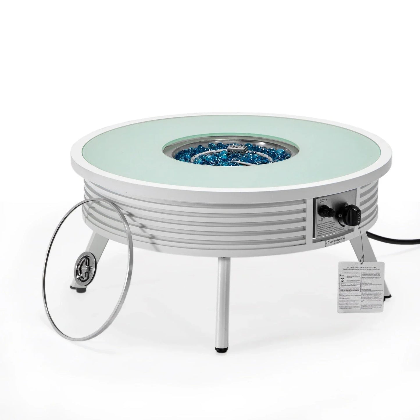 Walbrooke Modern Outdoor Round Fire Pit Table with Powder-Coated Aliuminum Frame and Slats Design - Elax Furniture