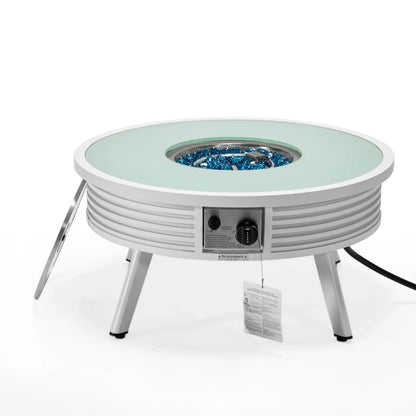 Walbrooke Modern Outdoor Round Fire Pit Table with Powder-Coated Aliuminum Frame and Slats Design - Elax Furniture