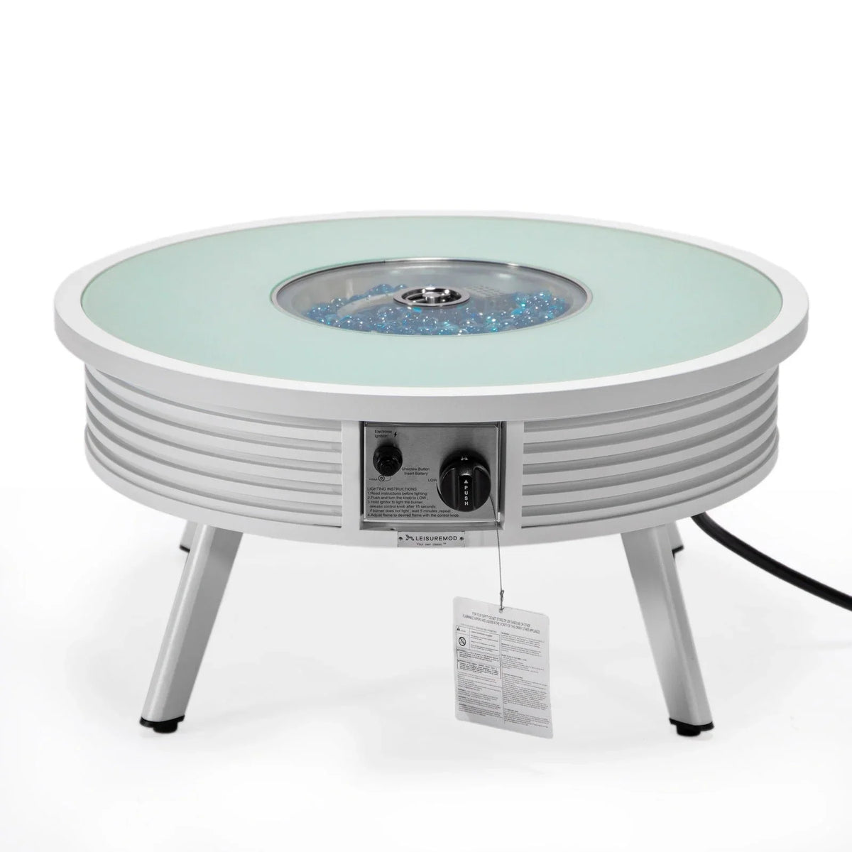 Walbrooke Modern Outdoor Round Fire Pit Table with Powder-Coated Aliuminum Frame and Slats Design - Elax Furniture