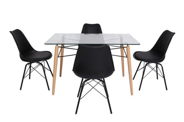 Dover Rectangle Dining Table With Glass Tabletop and Beech Wood Eiffel Base - Elax Furniture