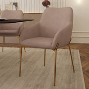 Zaire Upholsters Dining Chair in Velvet/Leather/Boucle with Gold Chrome Iron Boucle White Dining Chair Leisuremod
