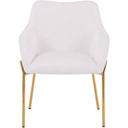 Zaire Upholsters Dining Chair in Velvet/Leather/Boucle with Gold Chrome Iron Boucle White Dining Chair Leisuremod