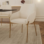 Zaire Upholsters Dining Chair in Velvet/Leather/Boucle with Gold Chrome Iron Boucle White Dining Chair Leisuremod