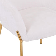 Zaire Upholsters Dining Chair in Velvet/Leather/Boucle with Gold Chrome Iron Boucle White Dining Chair Leisuremod