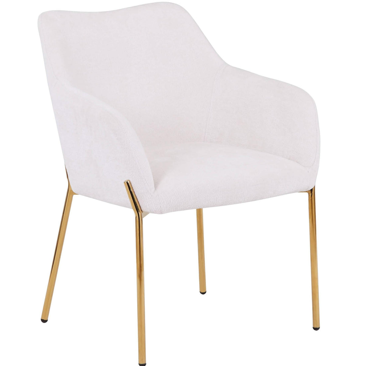 Zaire Upholsters Dining Chair in Velvet/Leather/Boucle with Gold Chrome Iron Boucle White Dining Chair Leisuremod