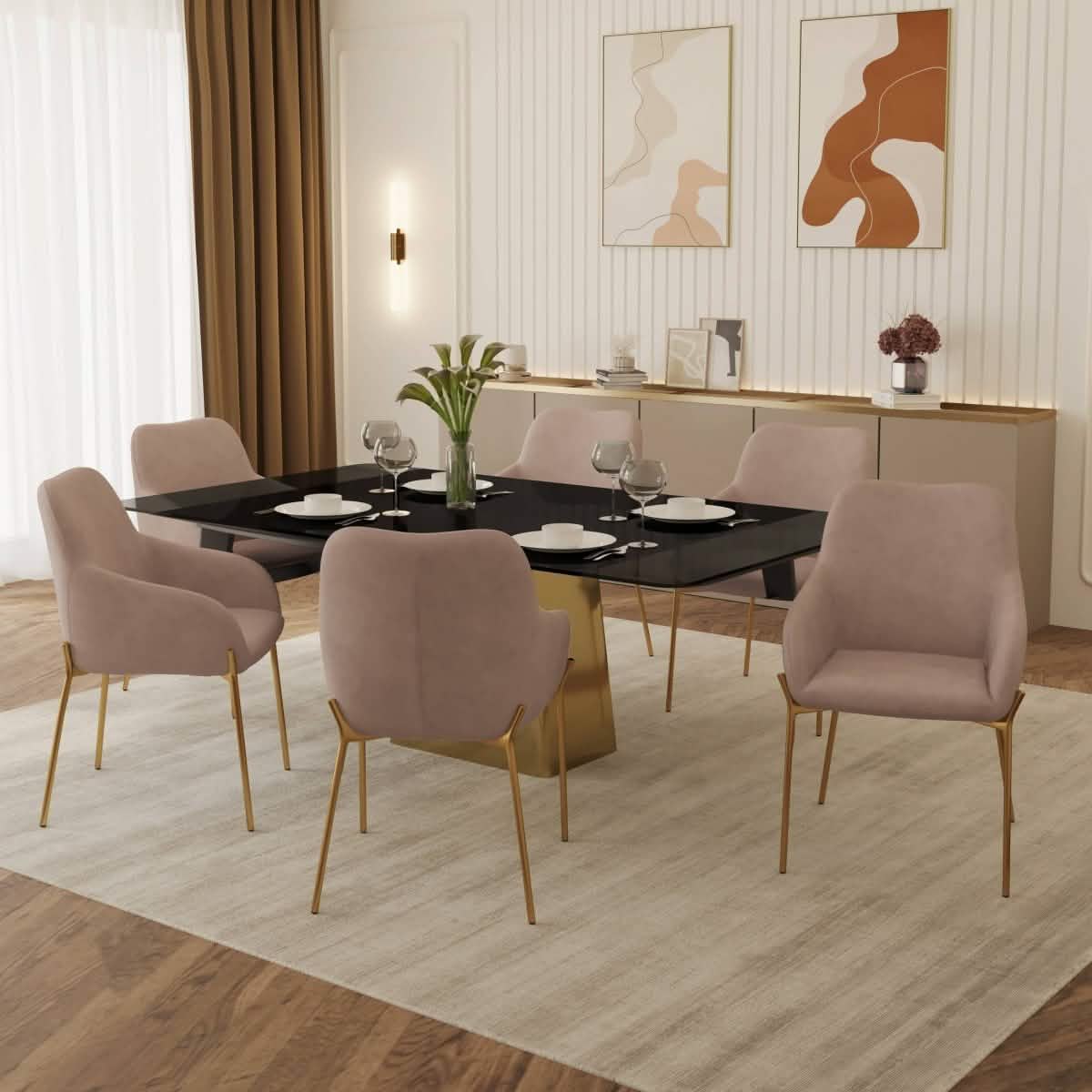 Zaire Upholsters Dining Chair in Velvet/Leather/Boucle with Gold Chrome Iron Boucle White Dining Chair Leisuremod