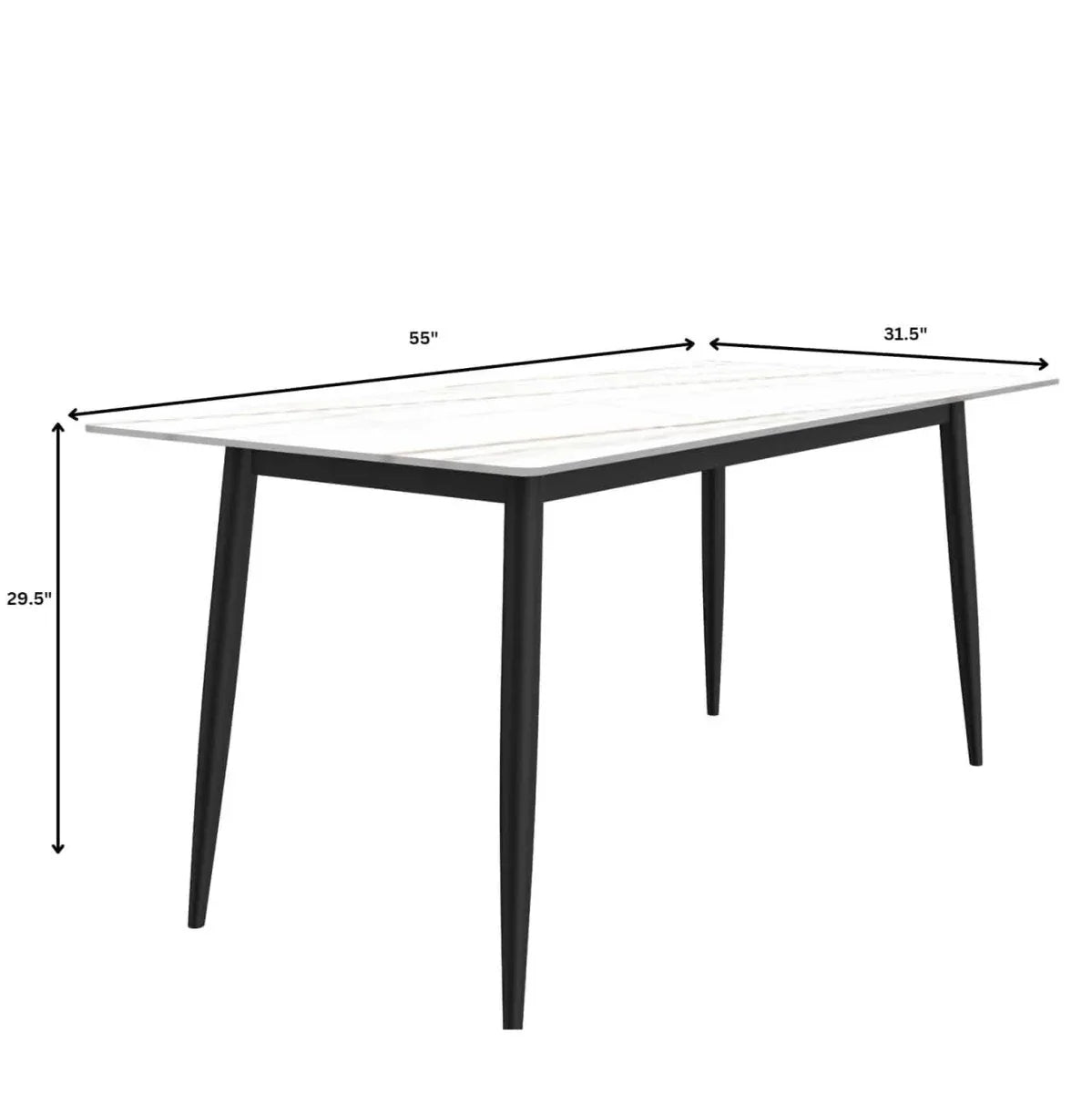 Zayle 7-Piece Dining Set with 55" Rectangular Dining Table in White/Gold Sintered Stone Top and 6 Leather Dining Chairs - Elax Furniture