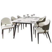 Zayle 7-Piece Dining Set with 55" Rectangular Dining Table in White/Gold Sintered Stone Top and 6 Leather Dining Chairs - Elax Furniture