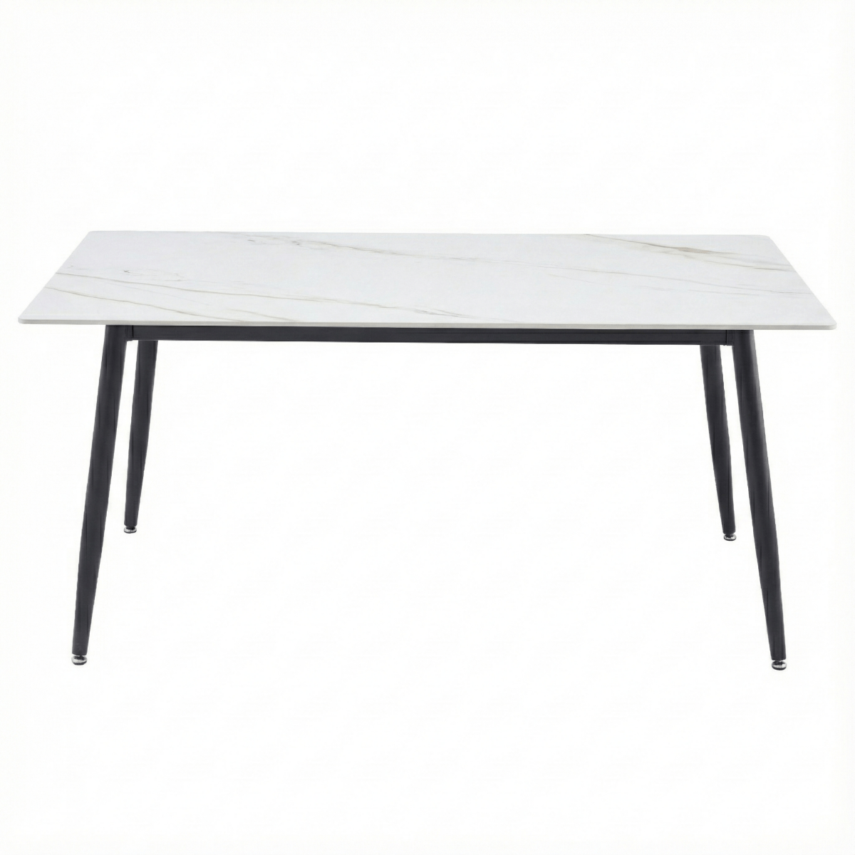 Zayle Rectangular Dining Table with a Sintered Stone Tabletop and a Stainless Steel Base Black White Gold Dining Table Leisuremod
