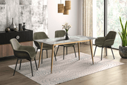 Zayle Rectangular Dining Table with a Sintered Stone Tabletop and a Stainless Steel Base Gold Light Grey Dining Table Leisuremod