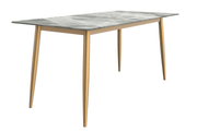 Zayle Rectangular Dining Table with a Sintered Stone Tabletop and a Stainless Steel Base Gold Light Grey Dining Table Leisuremod