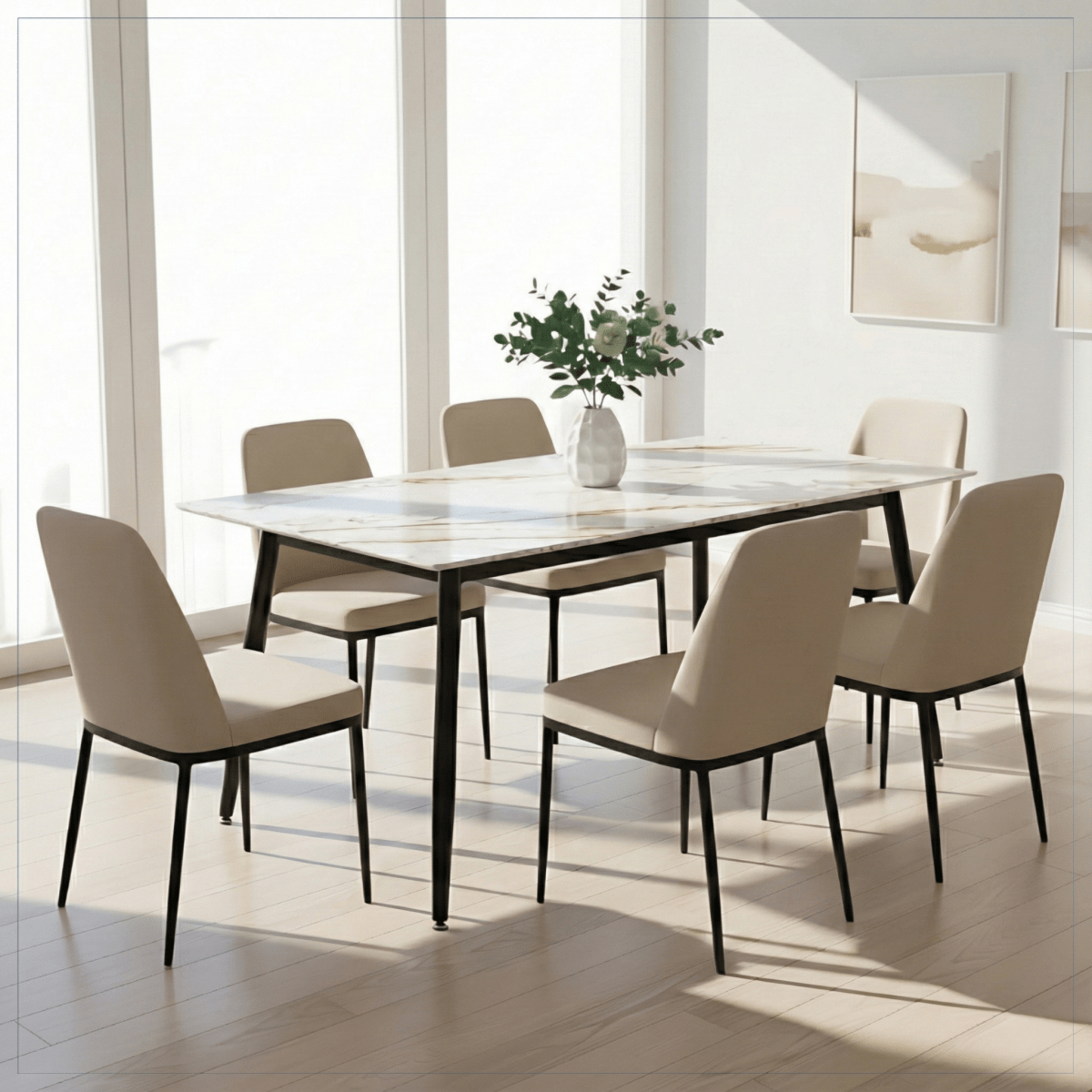 Zayle Rectangular Dining Table with a Sintered Stone Tabletop and a Stainless Steel Base Black White Gold Dining Table Leisuremod