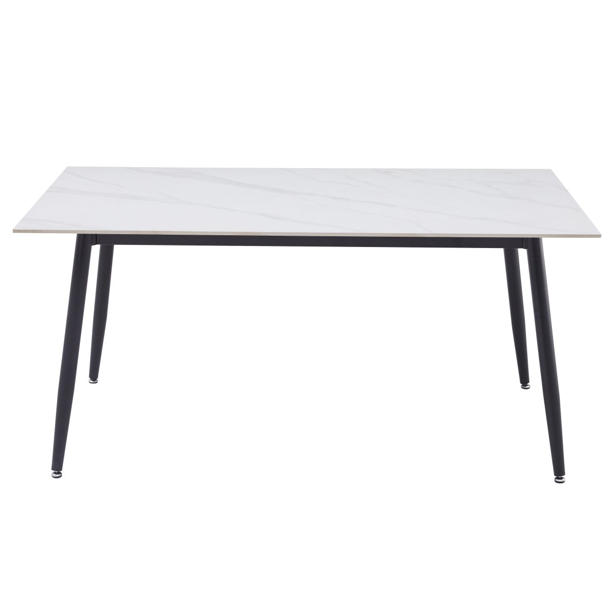 Zayle Rectangular Dining Table with a Sintered Stone Tabletop and a Stainless Steel Base Black 48 in. Wide White Marble Dining Table Leisuremod