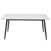 Zayle Rectangular Dining Table with a Sintered Stone Tabletop and a Stainless Steel Base Black 48 in. Wide White Marble Dining Table Leisuremod