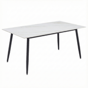 Zayle Rectangular Dining Table with a Sintered Stone Tabletop and a Stainless Steel Base Black White Gold Dining Table Leisuremod