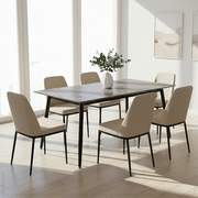 Zayle Rectangular Dining Table with a Sintered Stone Tabletop and a Stainless Steel Base Black Light Grey Dining Table Leisuremod