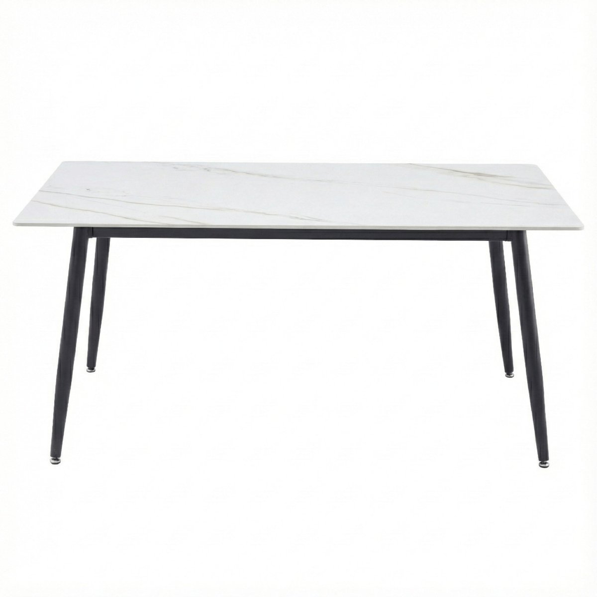 Zayle Rectangular Dining Table with a Sintered Stone Tabletop and a Stainless Steel Base Black 48 in. Wide White Gold Dining Table Leisuremod