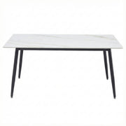 Zayle Rectangular Dining Table with a Sintered Stone Tabletop and a Stainless Steel Base Black 48 in. Wide White Gold Dining Table Leisuremod
