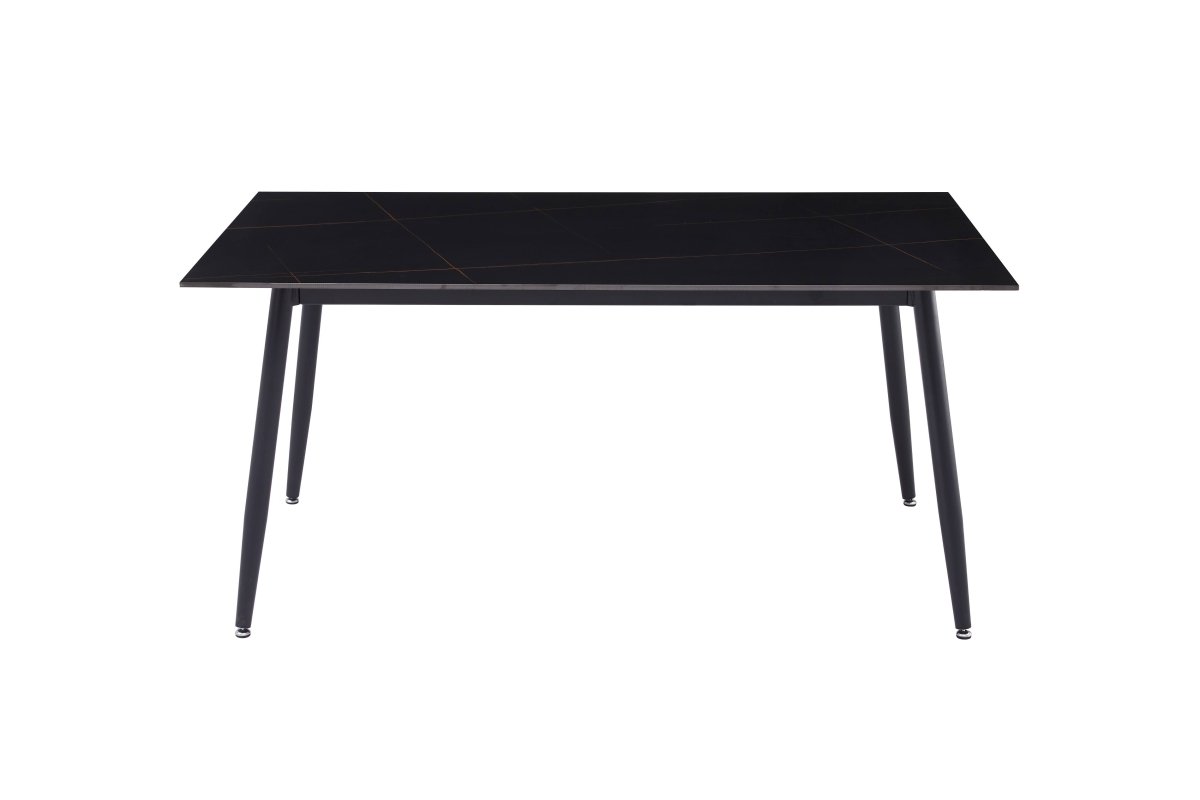 Zayle Rectangular Dining Table with a Sintered Stone Tabletop and a Stainless Steel Base Black Black Gold Dining Table Leisuremod