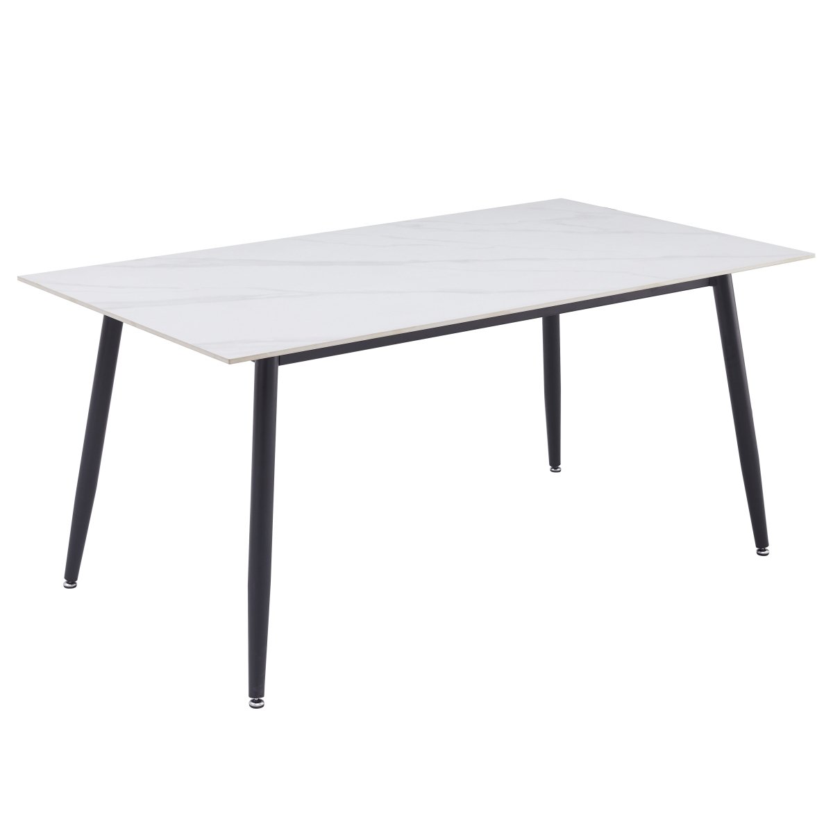 Zayle Rectangular Dining Table with a Sintered Stone Tabletop and a Stainless Steel Base Black 48 in. Wide White Marble Dining Table Leisuremod