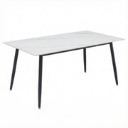 Zayle Rectangular Dining Table with a Sintered Stone Tabletop and a Stainless Steel Base Black 48 in. Wide White Gold Dining Table Leisuremod