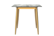 Zayle Rectangular Dining Table with a Sintered Stone Tabletop and a Stainless Steel Base Gold Light Grey Dining Table Leisuremod