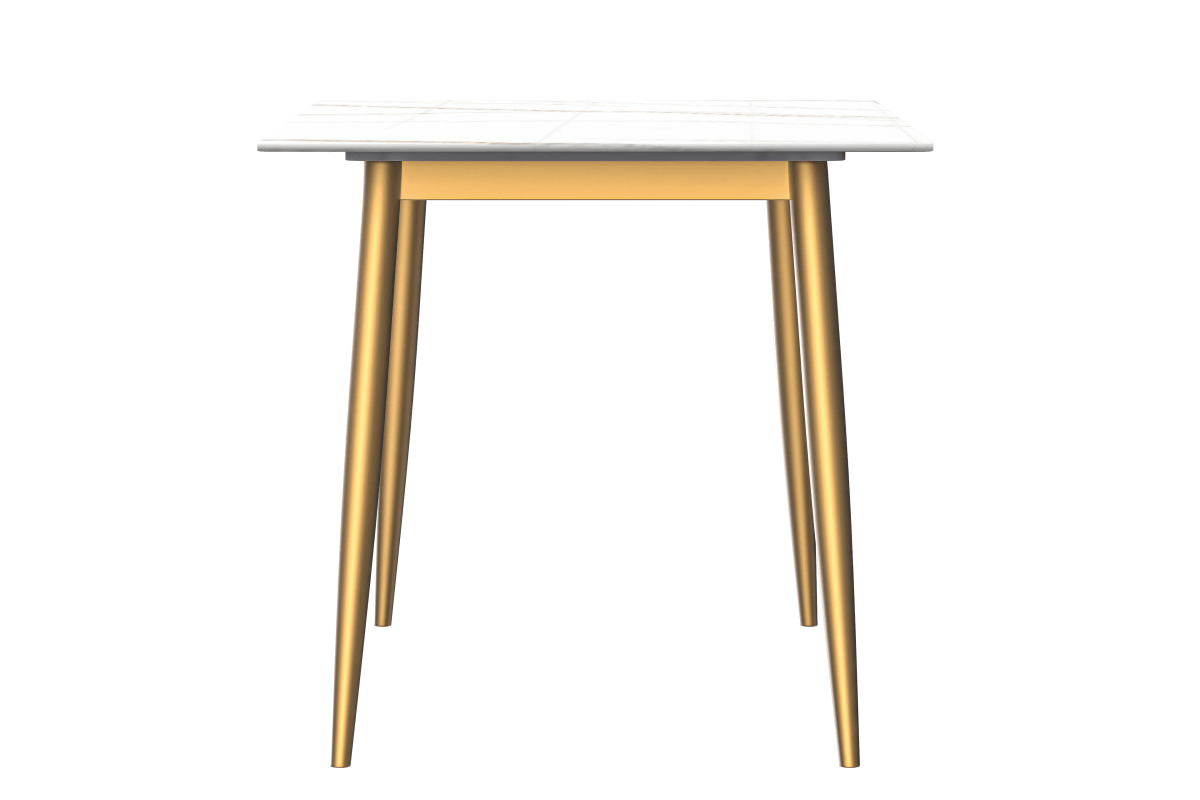 Zayle Rectangular Dining Table with a Sintered Stone Tabletop and a Stainless Steel Base Gold White Gold Dining Table Leisuremod