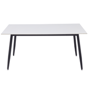 Zayle Rectangular Dining Table with a Sintered Stone Tabletop and a Stainless Steel Base Black Solid White Dining Table Leisuremod