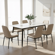 Zayle Rectangular Dining Table with a Sintered Stone Tabletop and a Stainless Steel Base Black Solid White Dining Table Leisuremod