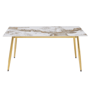 Zayle Rectangular Dining Table with a Sintered Stone Tabletop and a Stainless Steel Base Gold White Grey Dining Table Leisuremod