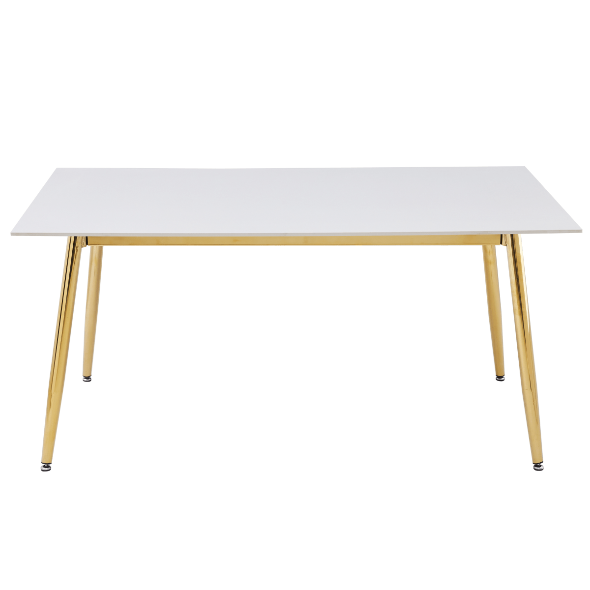Zayle Rectangular Dining Table with a Sintered Stone Tabletop and a Stainless Steel Base Gold Solid White Dining Table Leisuremod
