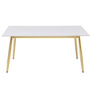 Zayle Rectangular Dining Table with a Sintered Stone Tabletop and a Stainless Steel Base Gold Solid White Dining Table Leisuremod
