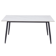 Zayle Rectangular Dining Table with a Sintered Stone Tabletop and a Stainless Steel Base Black White Marble Dining Table Leisuremod